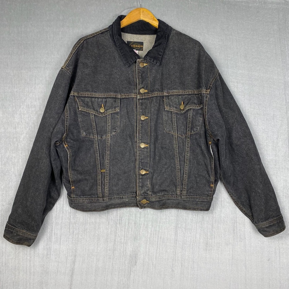 Vtg 90s Girbaud Trucker Jacket Mens XL Black Denim USA Made Indie Sleaze Grunge